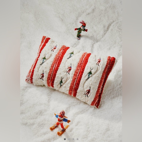 Anthropologie Mountain Skiers Embroidered Pillow